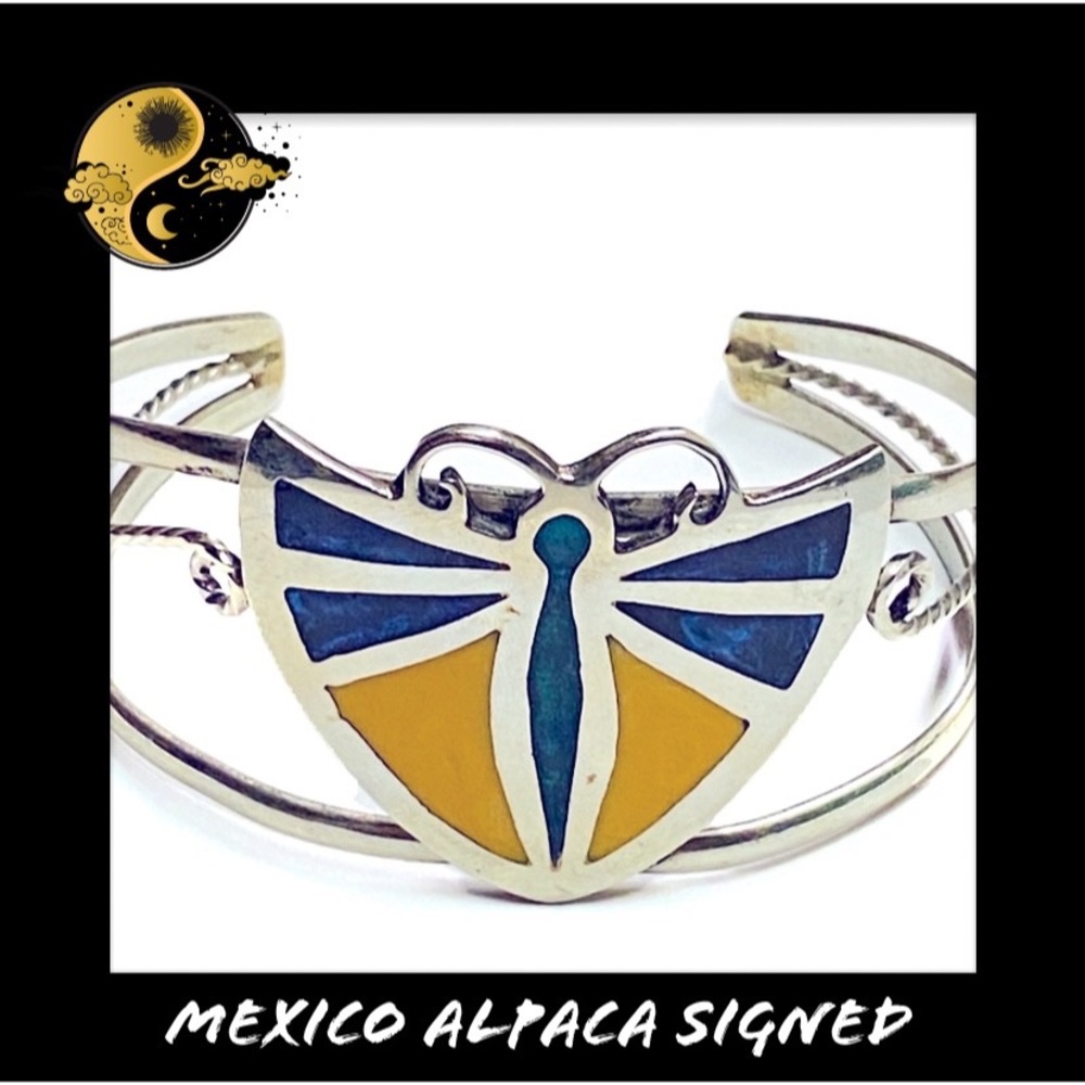 🔴 Vintage Alpaca Mexico Ethnic Butterfly Bracelet 🦋